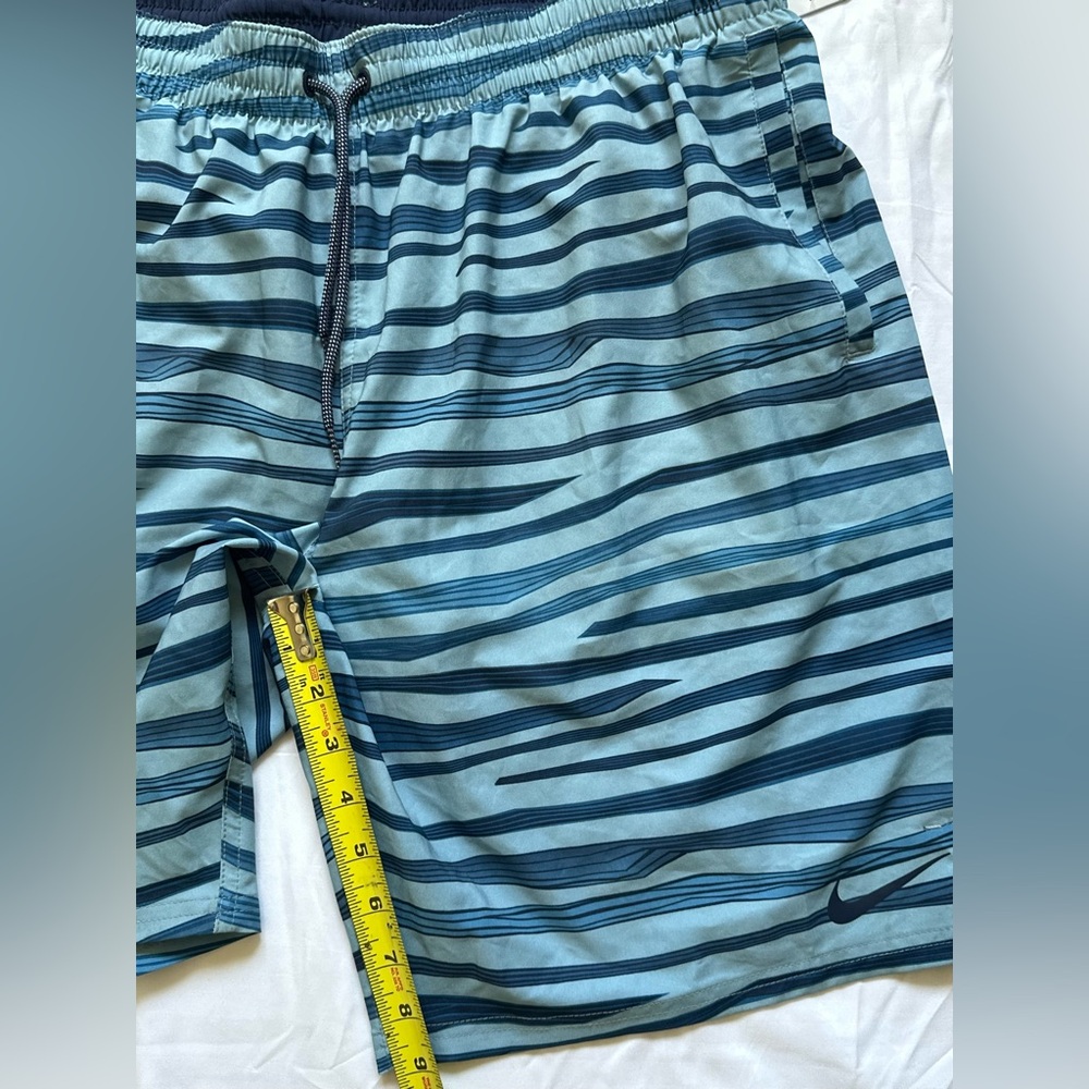 Nike Men's Aqua and Navy Striped Swim Shorts - Picture 6 of 8